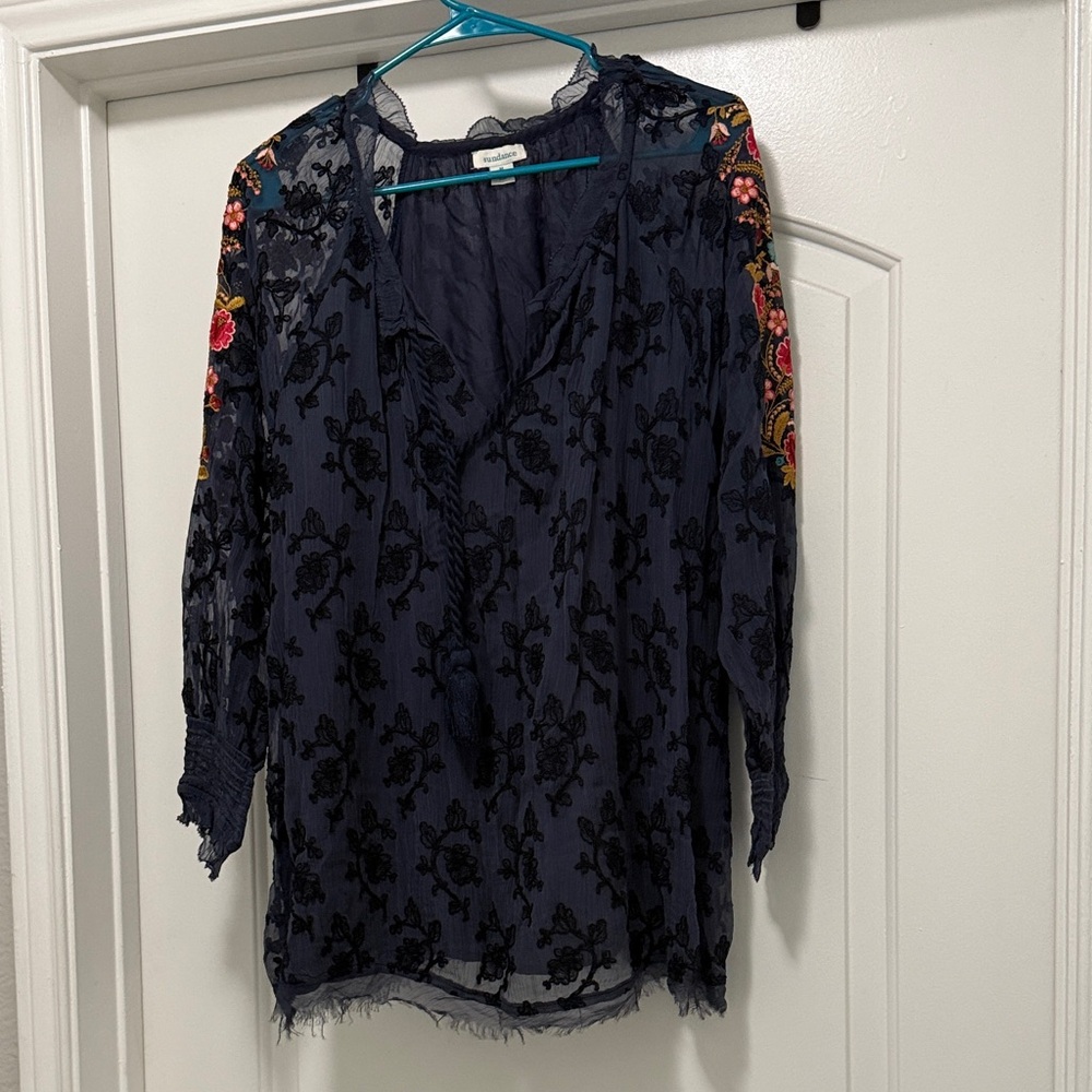 Sundance Navy and Black Floral Blouse
